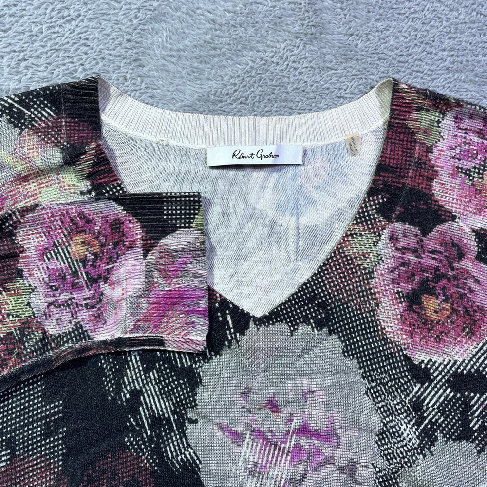Robert Graham Womens‎ Floral Print V Neck Long Sleeve Silk Merino Cashmere Blend